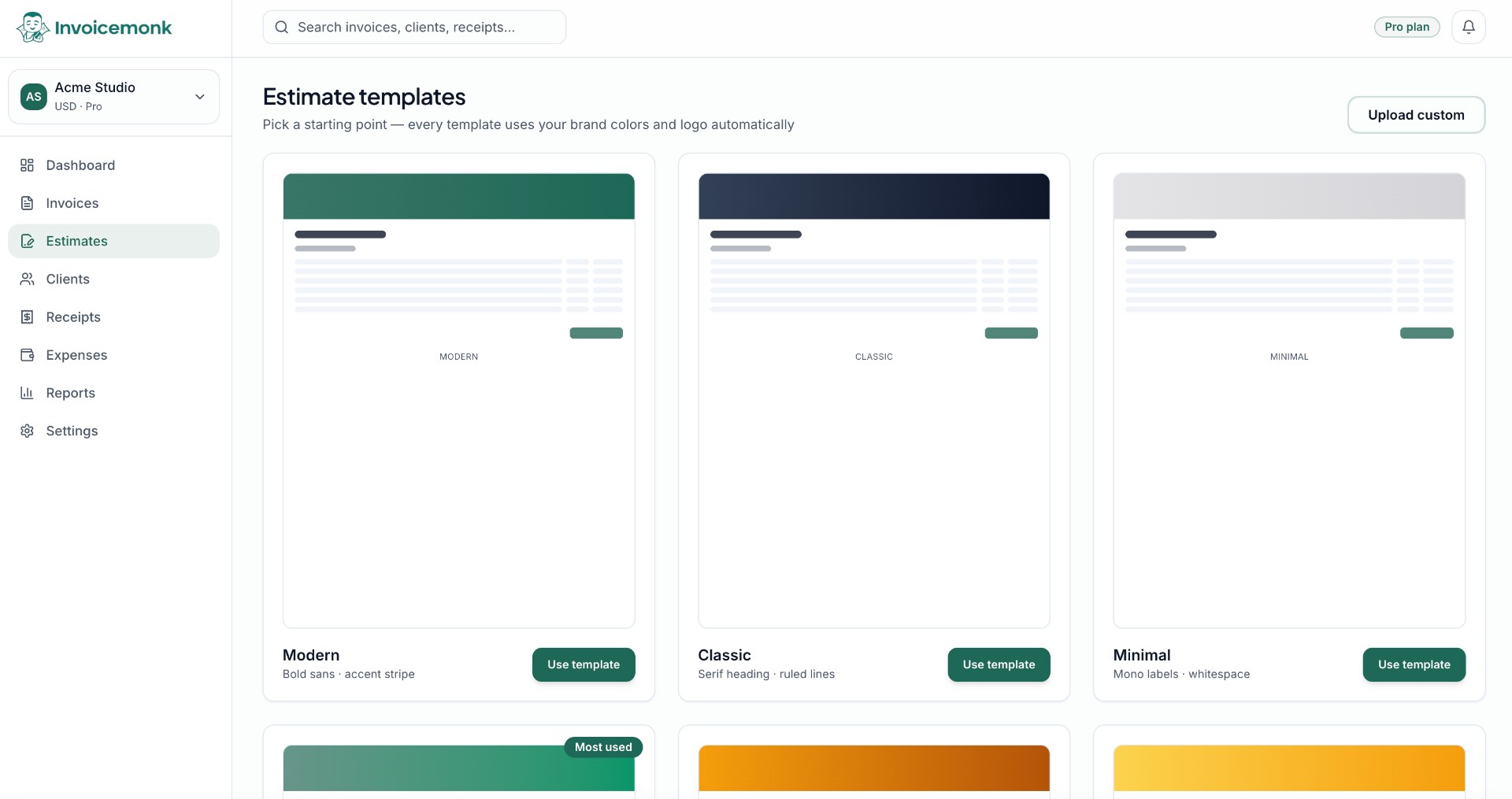 Beautiful estimate templates