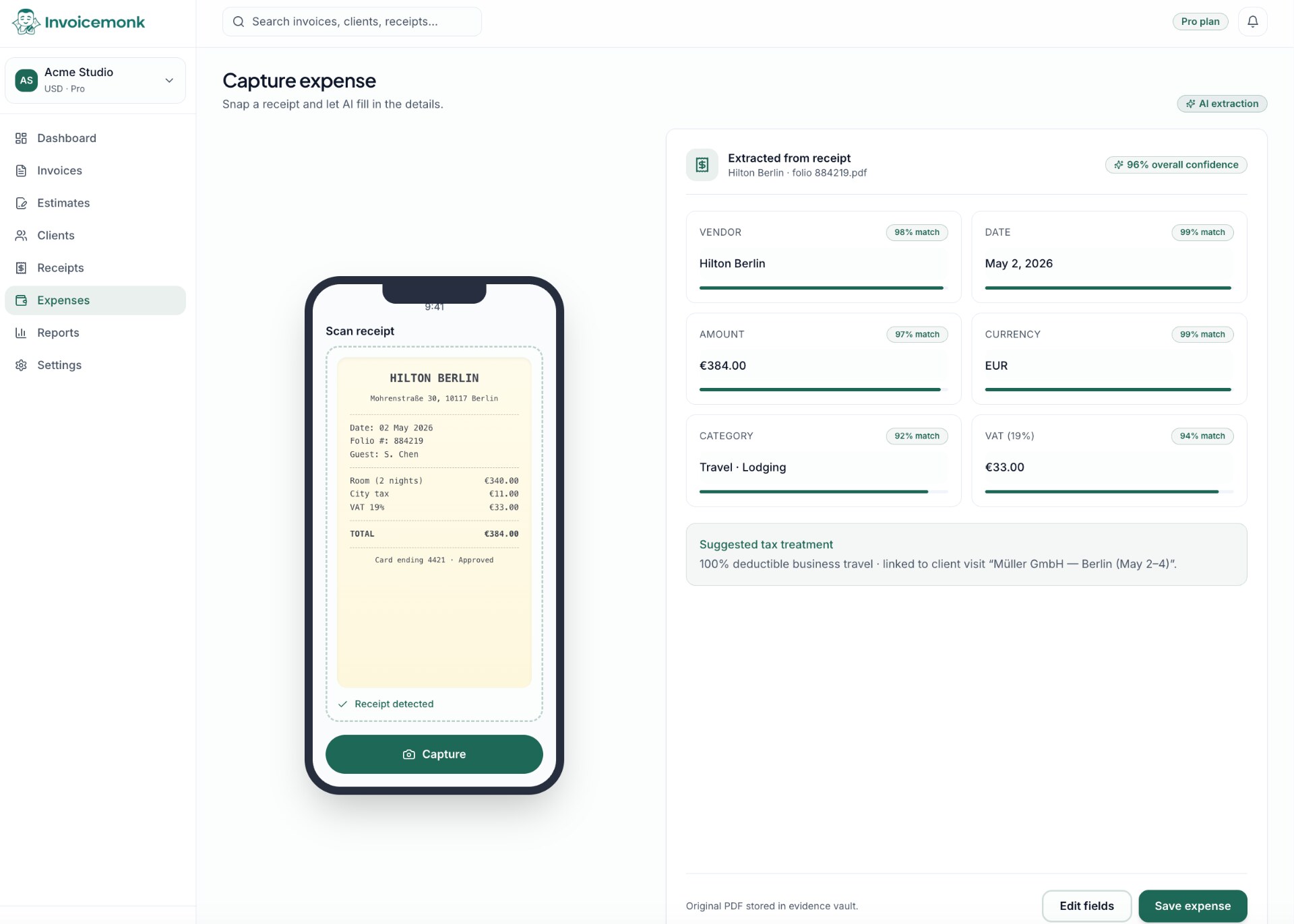 Capture expenses on the go