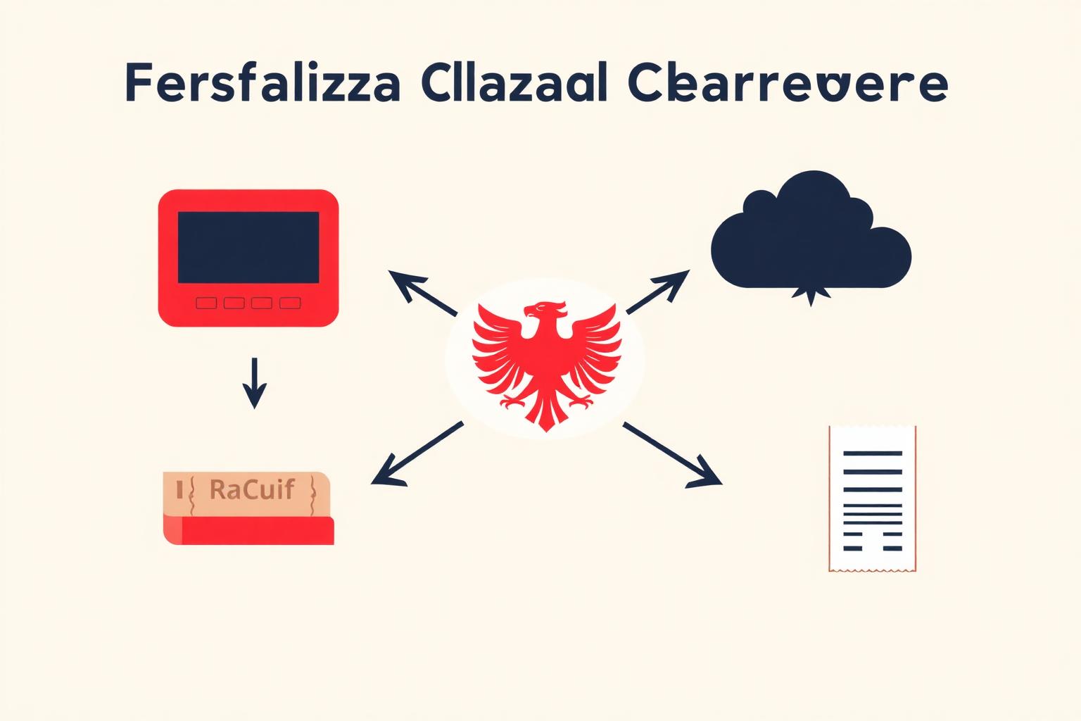 Albanian Fiskalizimi clearance hub linking a fiscal device, tax authority cloud and receipt