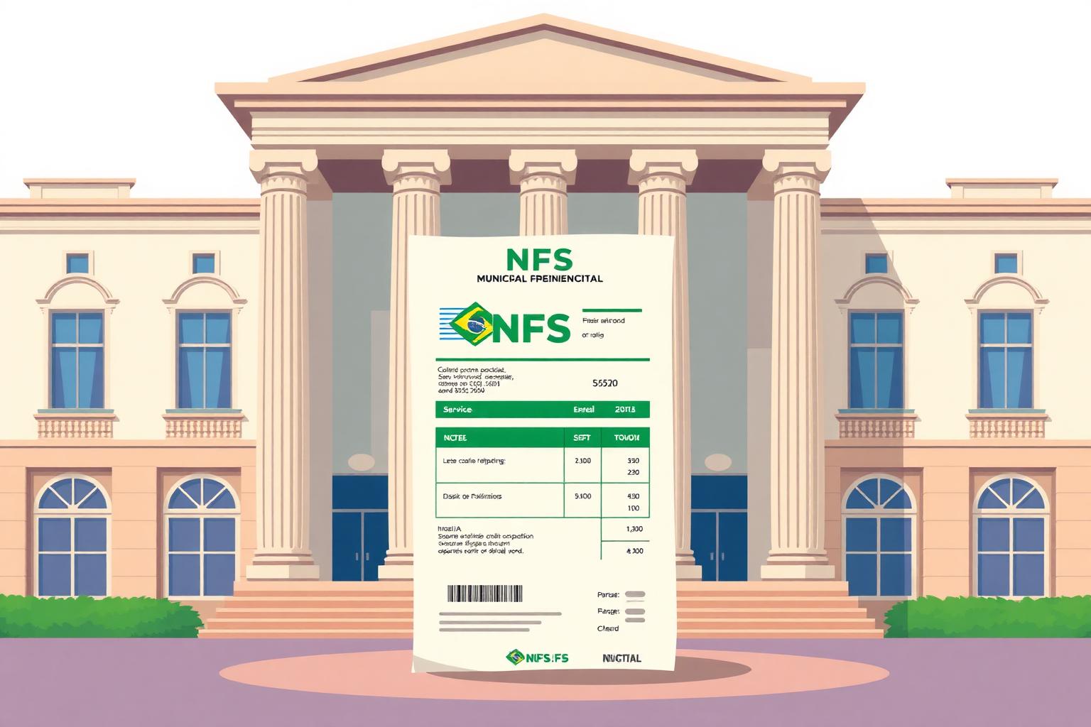 Editorial illustration of Brazil's municipal services invoicing (NFS-e) for the brazil nfse nacional services invoicing guide