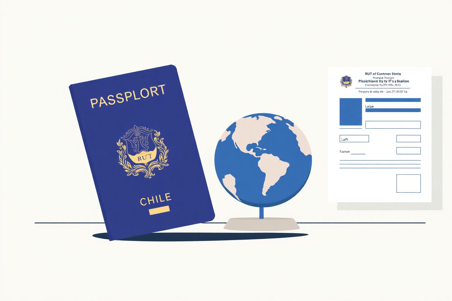 Passport and globe beside a Chilean RUT registration form for foreign companies