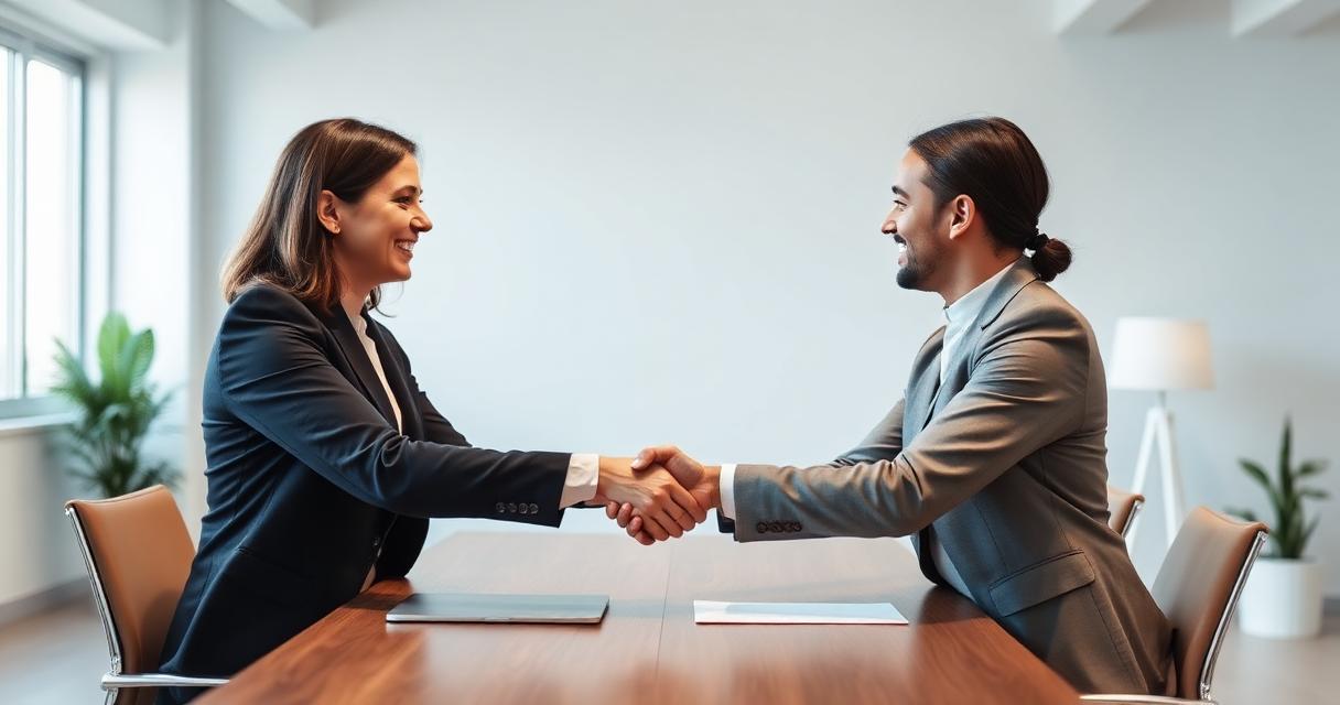 Business professionals shaking hands representing client retention