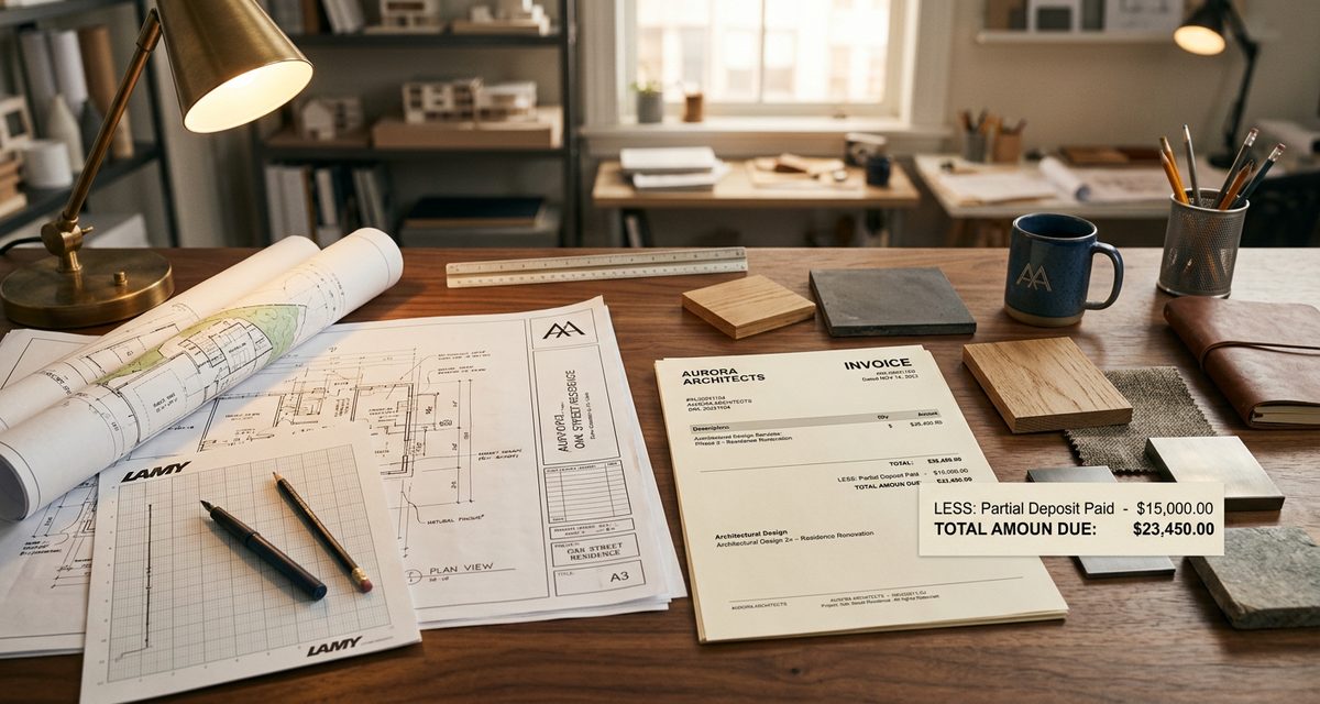 Deposit invoice template showing advance payment request for a project