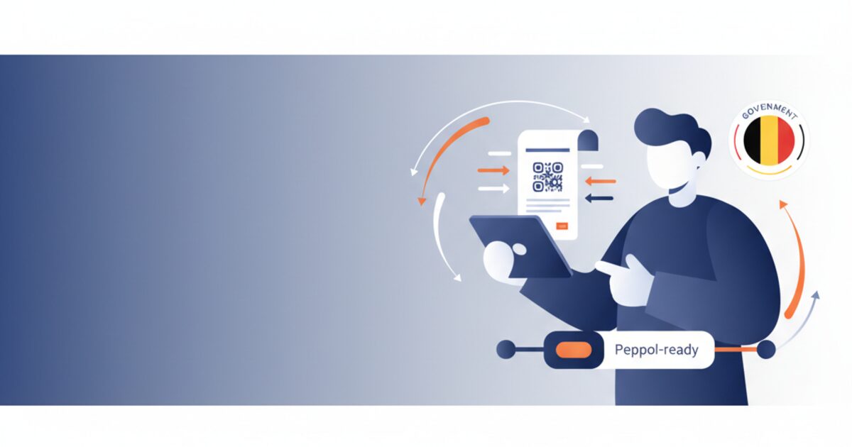 Editorial illustration of Belgium's e-invoicing compliance workflow for the belgium e invoicing small business guide