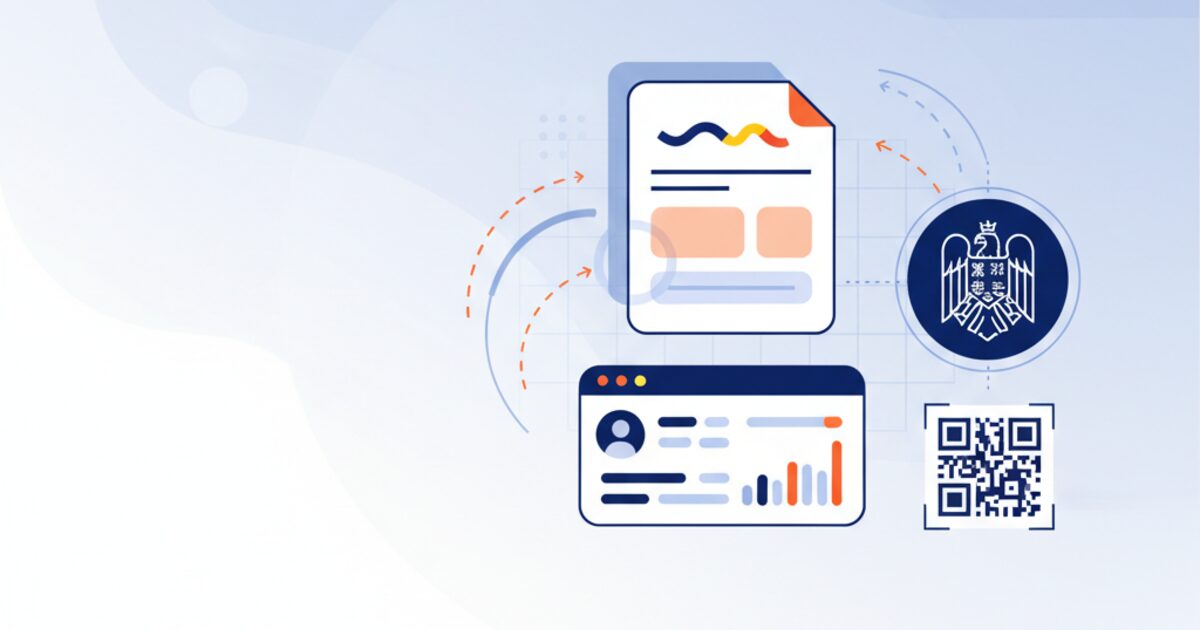 Editorial illustration of Romania's end-to-end e-invoicing compliance guide for the romania e invoicing anaf guide guide