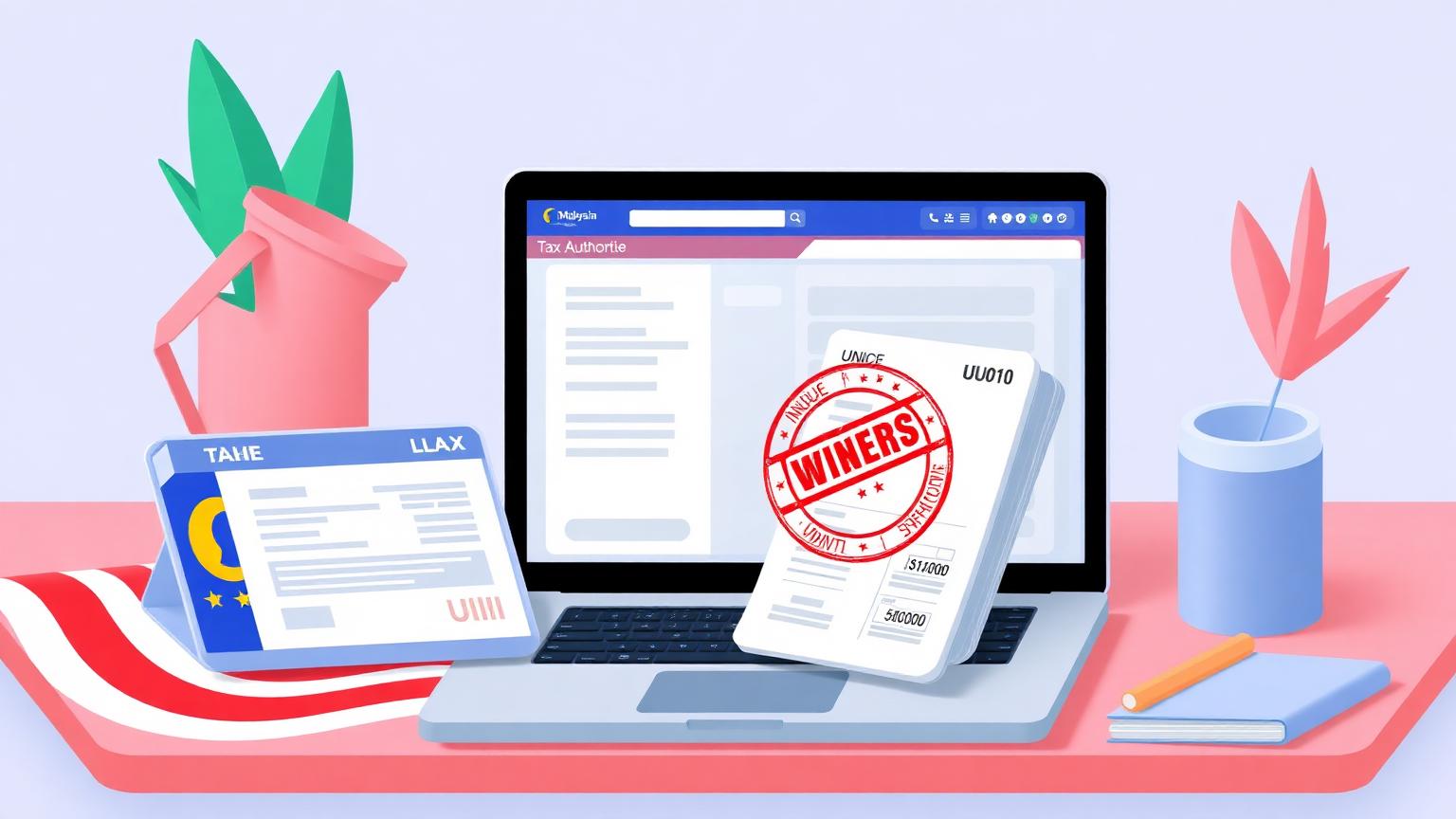 Editorial illustration of Malaysia's e-invoicing compliance workflow for the how to comply with myinvois malaysia guide