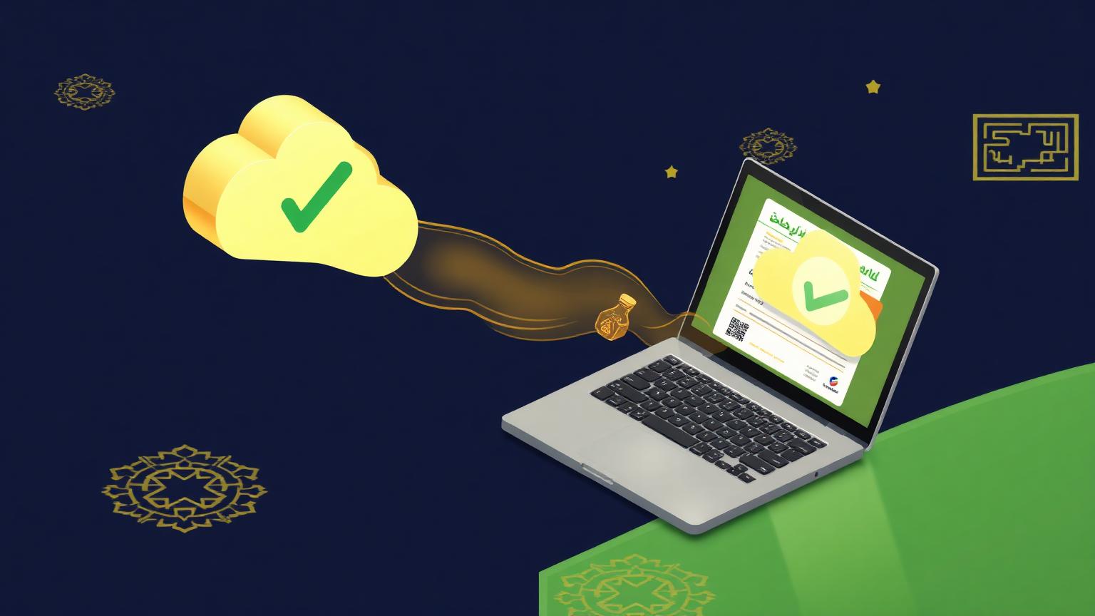 Editorial illustration of Saudi Arabia's e-invoicing compliance workflow for the how to comply with zatca phase 2 guide