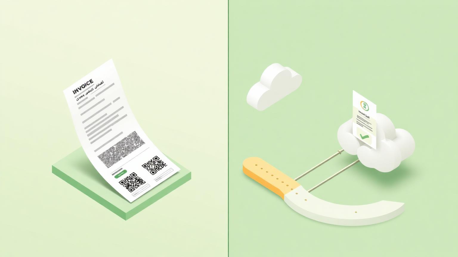 Editorial illustration of Saudi Arabia's e-invoicing compliance workflow for the zatca phase 1 vs phase 2 guide