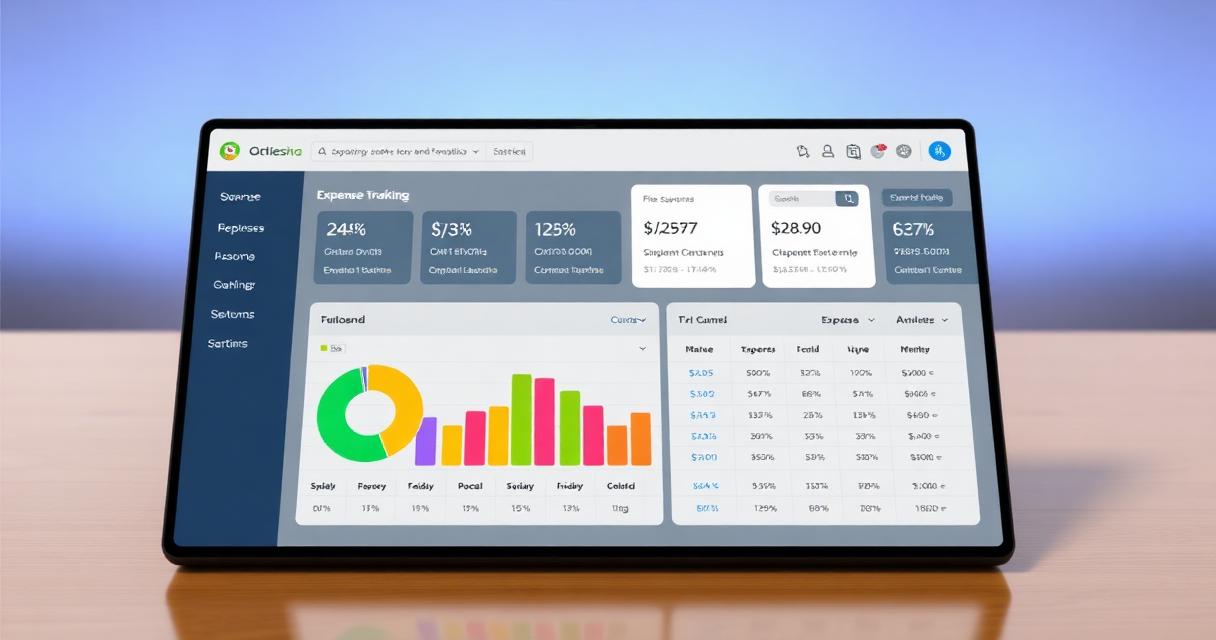 Expense tracking dashboard with colorful charts and categories