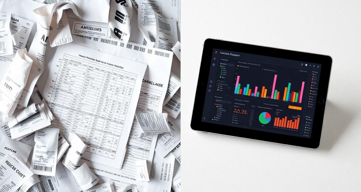 Split screen comparing spreadsheet expense tracking with modern expense software dashboard