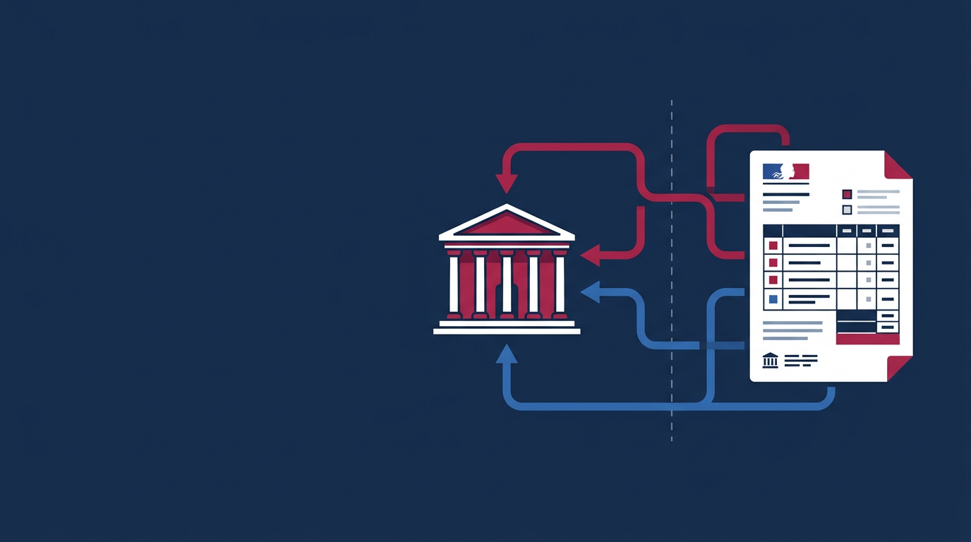Editorial illustration of France's e-invoicing compliance workflow for the france e reporting vs e invoicing guide