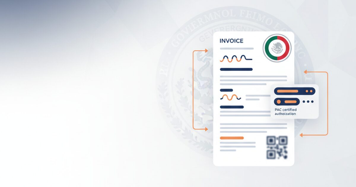 Editorial illustration of Mexico's end-to-end e-invoicing compliance guide for the mexico pac provider guide guide