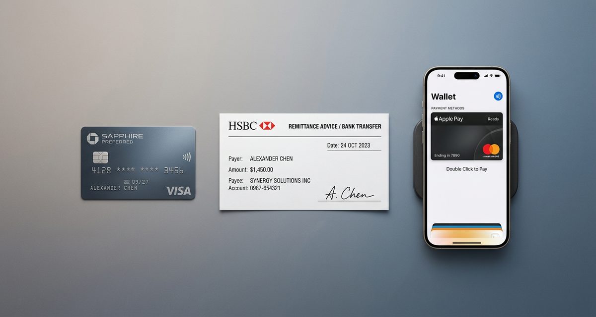 Comparison of invoice payment methods including bank transfer, card, PayPal, and Wise