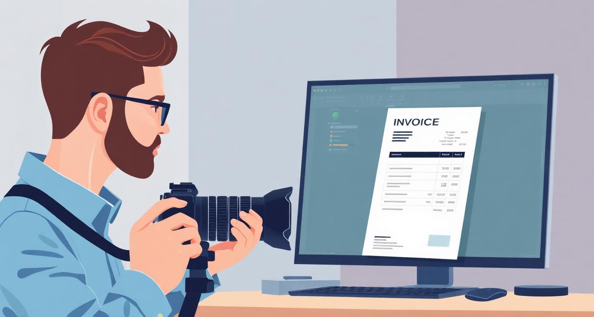 Professional photographer creating an invoice for a commercial photo shoot