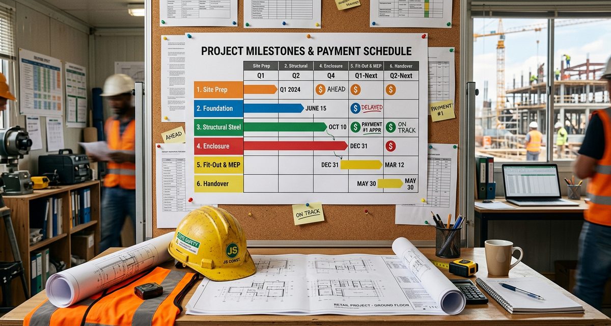 Progress billing schedule showing project milestones and payment stages