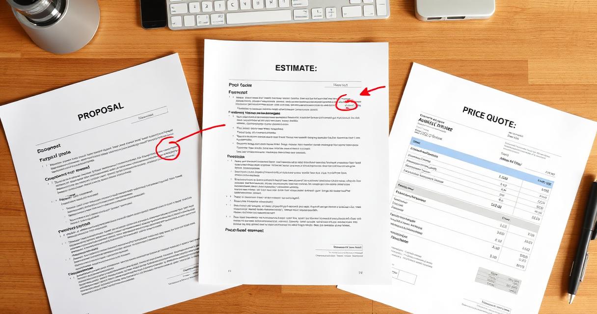 Proposal estimate and quote documents laid out for comparison