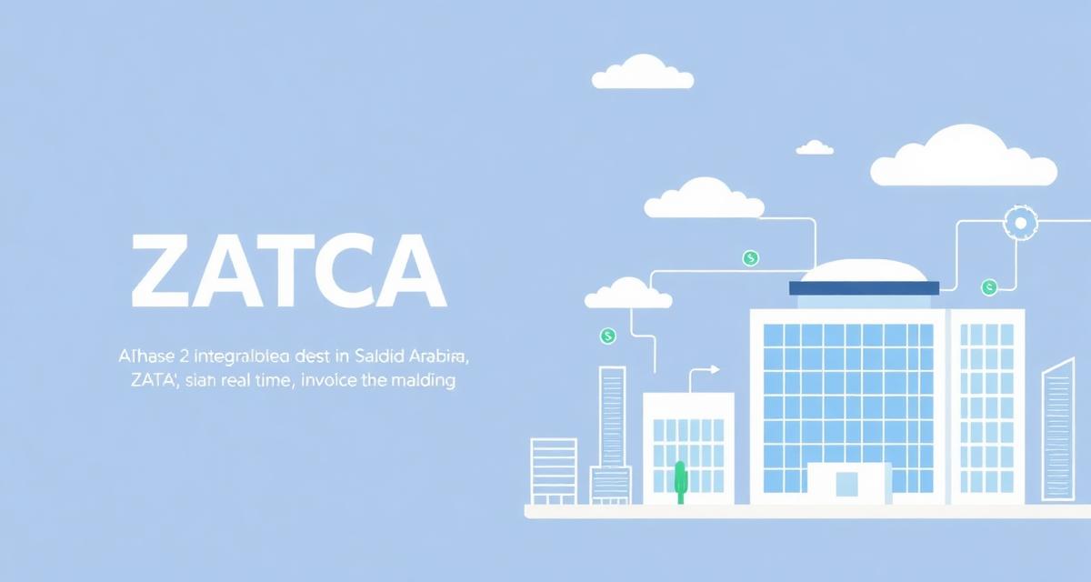 Editorial illustration of Saudi Arabia's e-invoicing compliance workflow for the saudi zatca phase 2 integration guide
