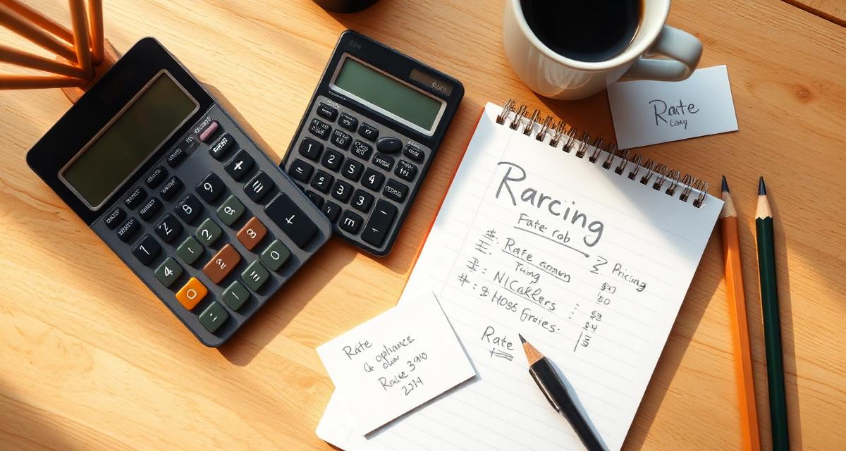 Freelancer calculating rates with pricing strategy frameworks on whiteboard