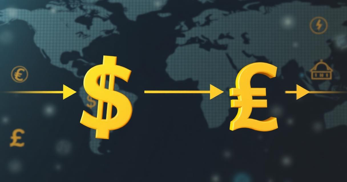 Currency symbols with arrows showing international wire transfer flow